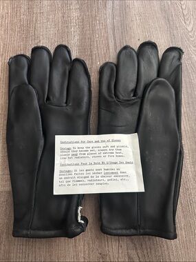 Vintage 1966 Black Leather Military Gloves Large Wool Lined NOS Canadian